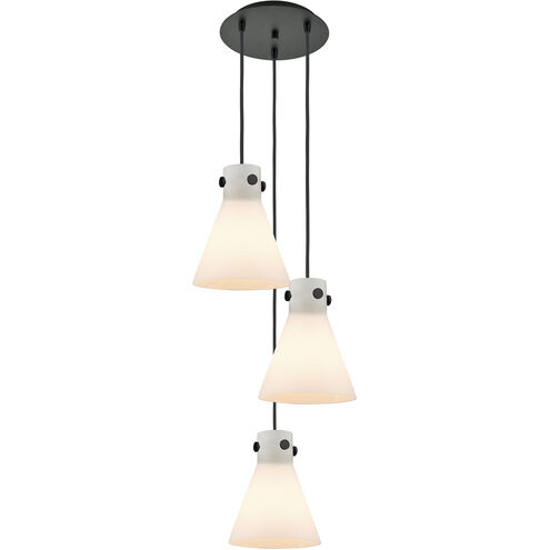 Newton Cone 3 Light 15.5 inch Matte Black Multi Pendant Ceiling Light in White Glass