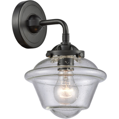 Nouveau Small Oxford 1 Light 8 inch Oil Rubbed Bronze Sconce Wall Light in Seedy Glass, Nouveau