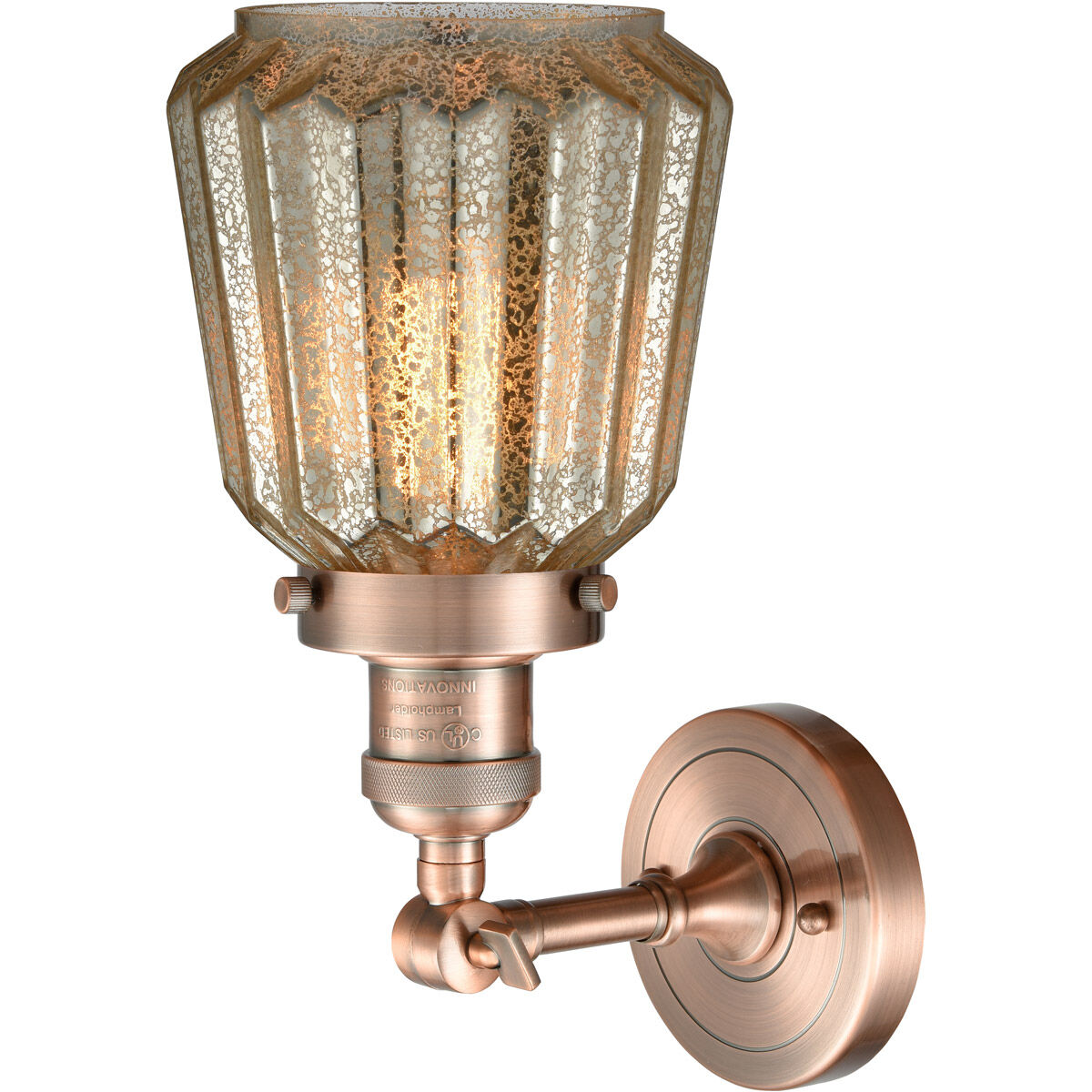 Franklin Restoration Chatham LED 6 inch Antique Copper Semi-Flush Mount Ceiling Light in Mercury Glass, Franklin Restoration