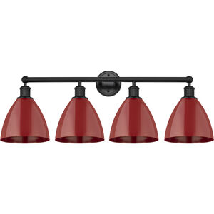 Edison Plymouth Dome 4 Light 35 inch Matte Black Bath Vanity Light Wall Light in Red