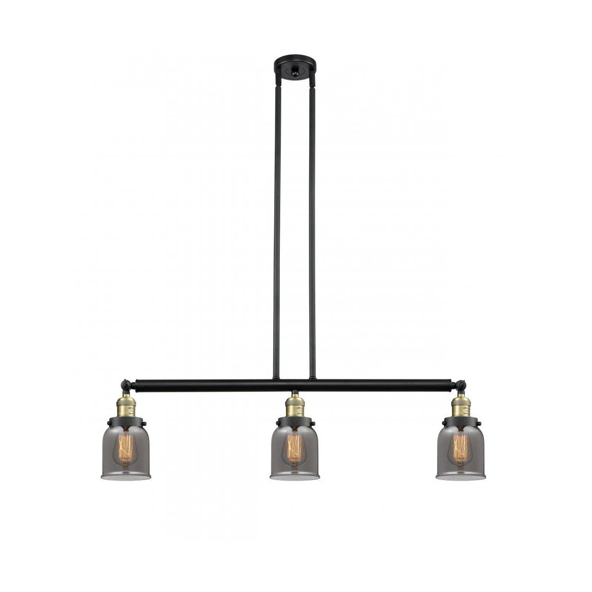 Franklin Restoration Small Bell 3 Light 38 inch Black Antique Brass Island Light Ceiling Light in Plated Smoke Glass, Franklin Restoration