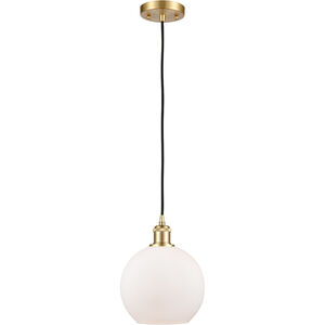 Ballston Athens LED 8 inch Satin Gold Mini Pendant Ceiling Light in Matte White Glass, Ballston