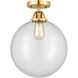 Nouveau 2 Beacon LED 12 inch Satin Gold Semi-Flush Mount Ceiling Light in Clear Glass
