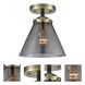 Nouveau Large Cone LED 7.75 inch Black Antique Brass Semi-Flush Mount Ceiling Light in Plated Smoke Glass, Nouveau