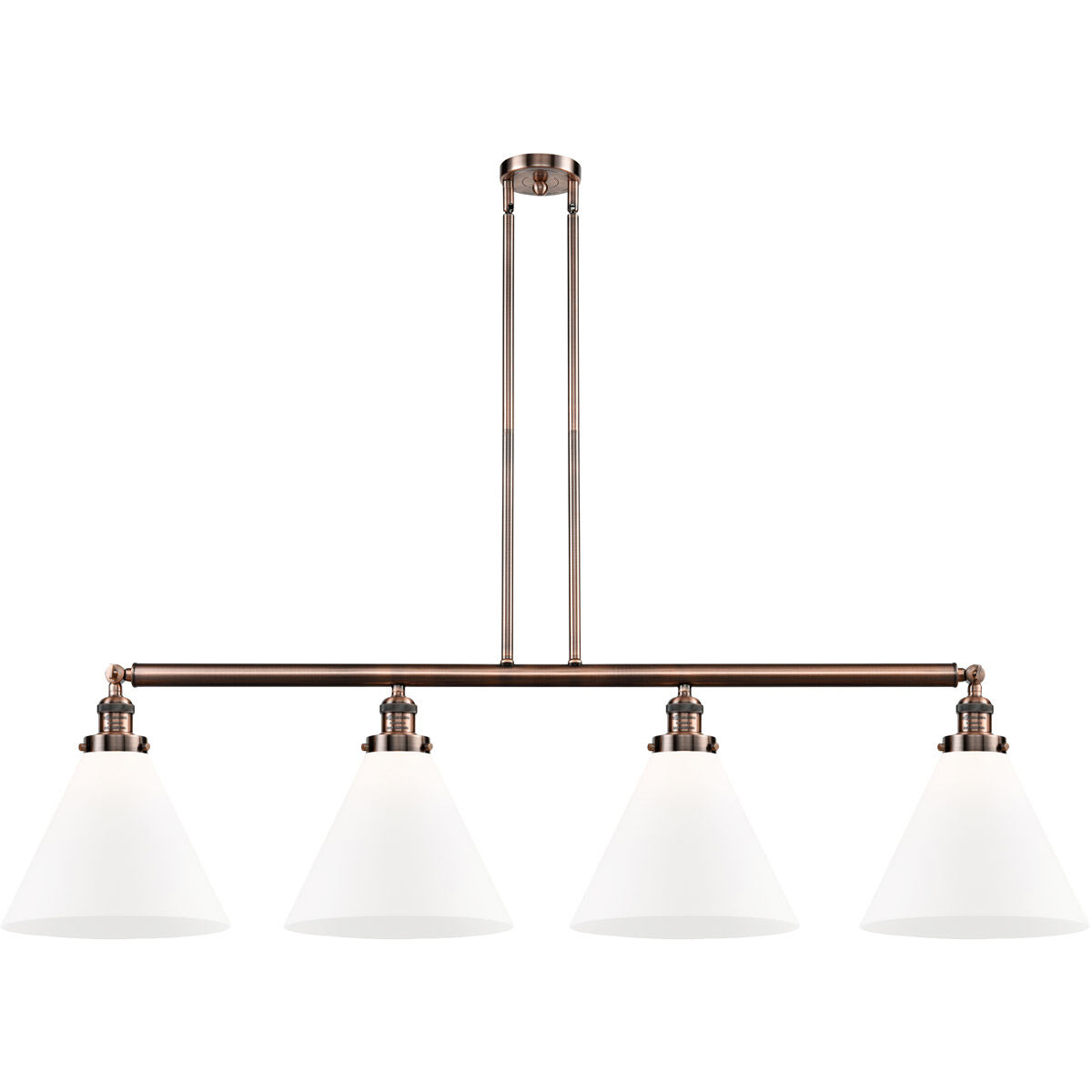 Franklin Restoration X-Large Cone 4 Light 56 inch Antique Copper Island Light Ceiling Light in Matte White Glass, Franklin Restoration