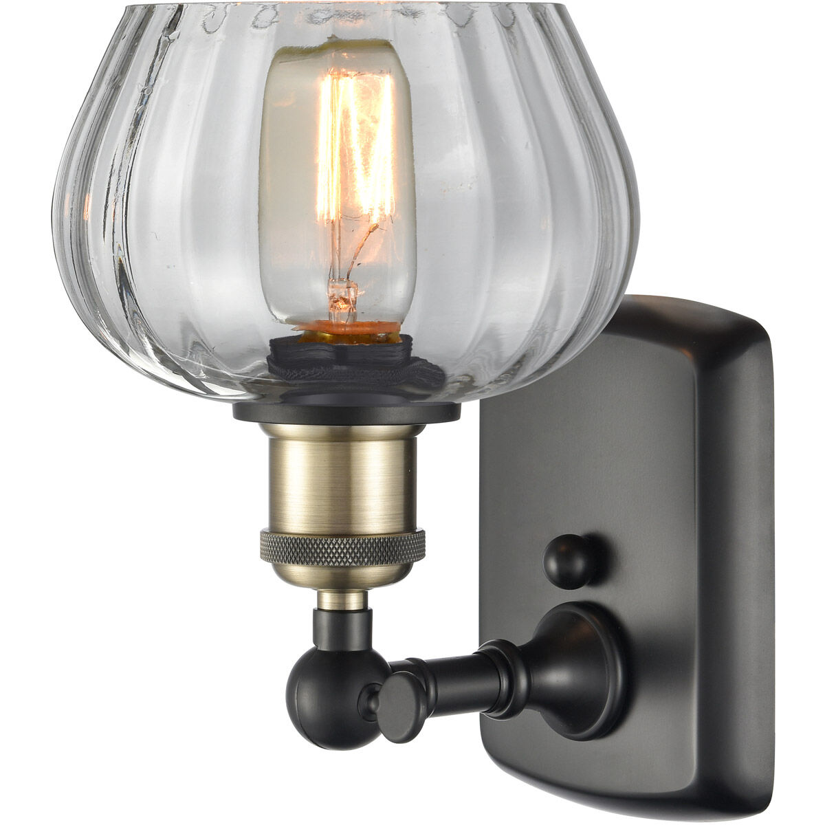 Ballston Fenton 1 Light 7 inch Black Antique Brass Sconce Wall Light in Clear Glass, Ballston