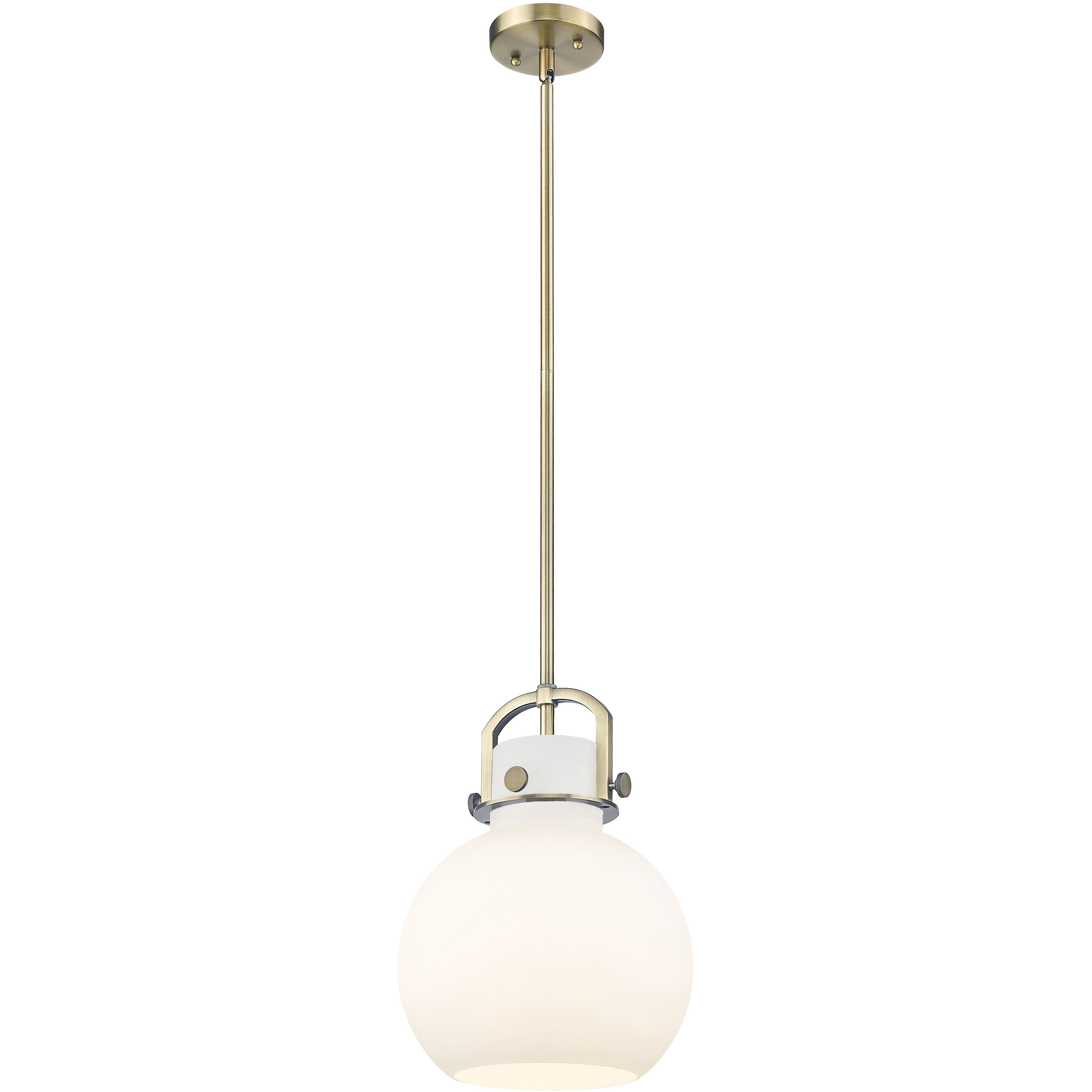 Newton Sphere 1 Light 10 inch Brushed Brass Mini Pendant Ceiling Light in Matte White Glass
