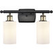 Ballston Clymer 2 Light 16 inch Black Antique Brass Bath Vanity Light Wall Light in Matte White Glass, Ballston