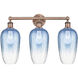Edison Brookhaven Flute 3 Light 25 inch Antique Copper Bath Vanity Light Wall Light in Sapphire Blue Glass