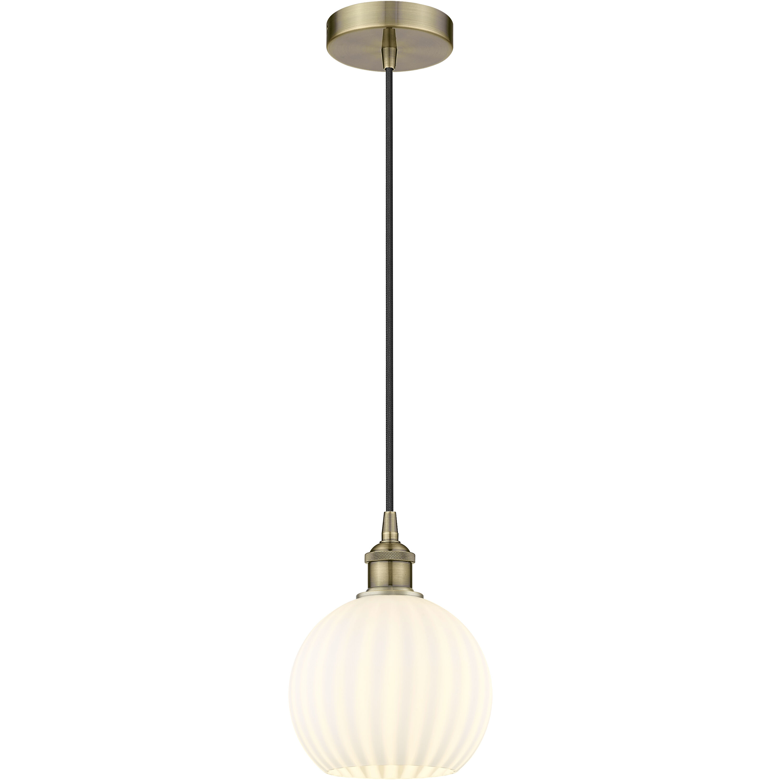 Edison White Venetian 1 Light 8 inch Antique Brass Cord Hung Mini Pendant Ceiling Light