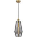 Edison Windham LED 7 inch Brushed Brass Mini Pendant Ceiling Light in Plated Smoke Glass