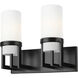 Utopia 2 Light 15 inch Matte Black Bath Vanity Light Wall Light in Matte White Glass