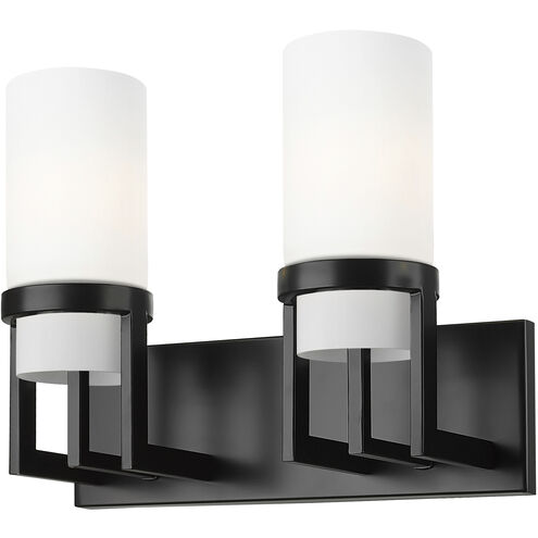 Utopia 2 Light 15 inch Matte Black Bath Vanity Light Wall Light in Matte White Glass