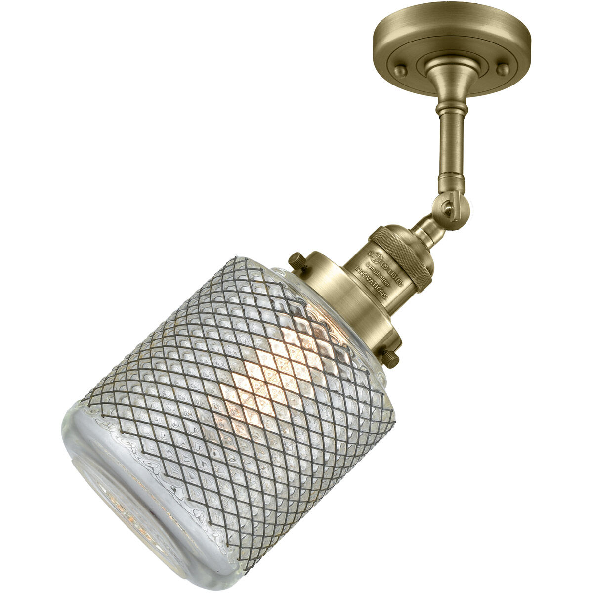 Franklin Restoration Stanton LED 6 inch Antique Brass Semi-Flush Mount Ceiling Light in Clear Wire Mesh Glass, Franklin Restoration