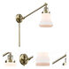 Bellmont 35 inch 3.5 watt Antique Brass Swing Arm Wall Light in Matte White Glass, Franklin Restoration