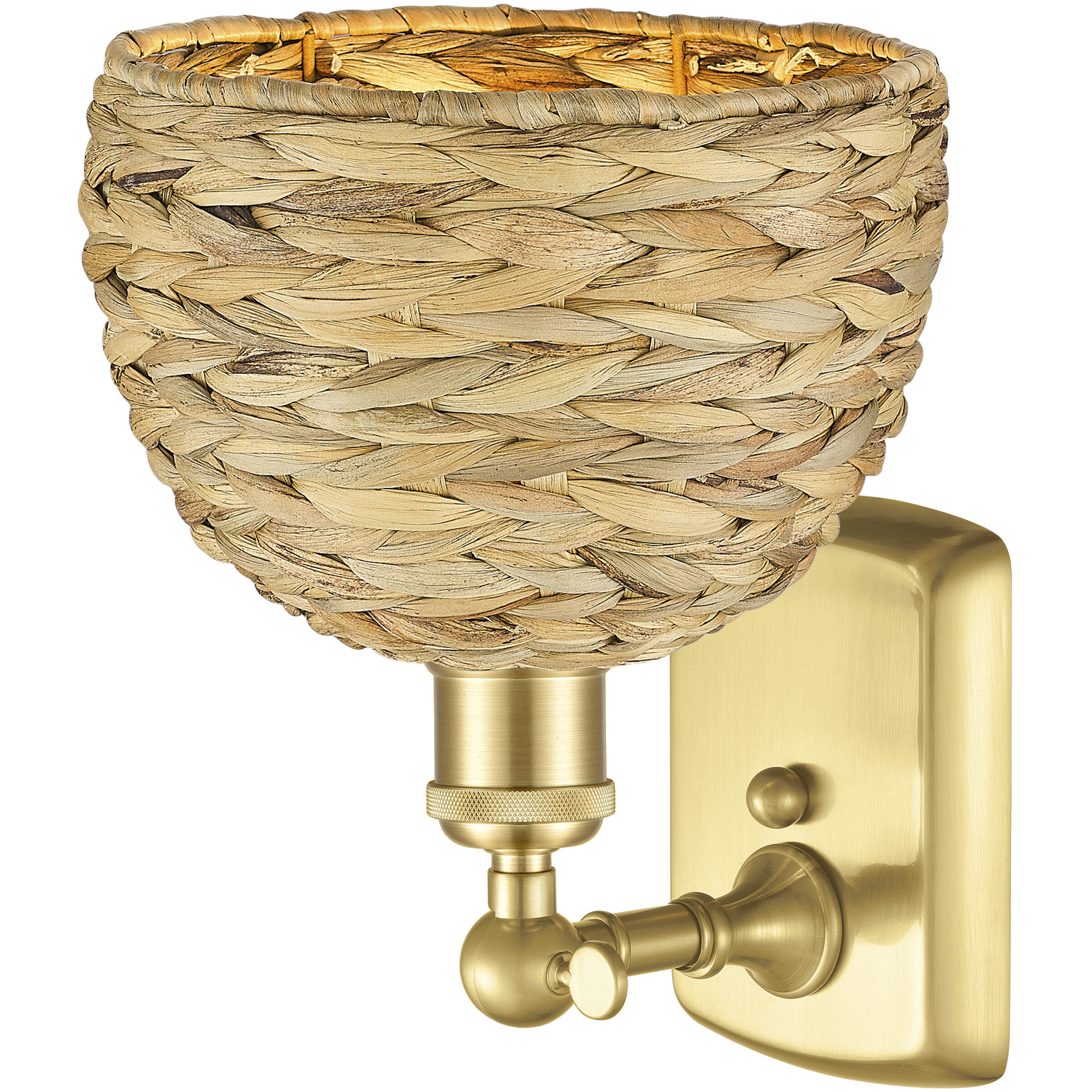 Woven Rattan Sconce Wall Light in Satin Gold