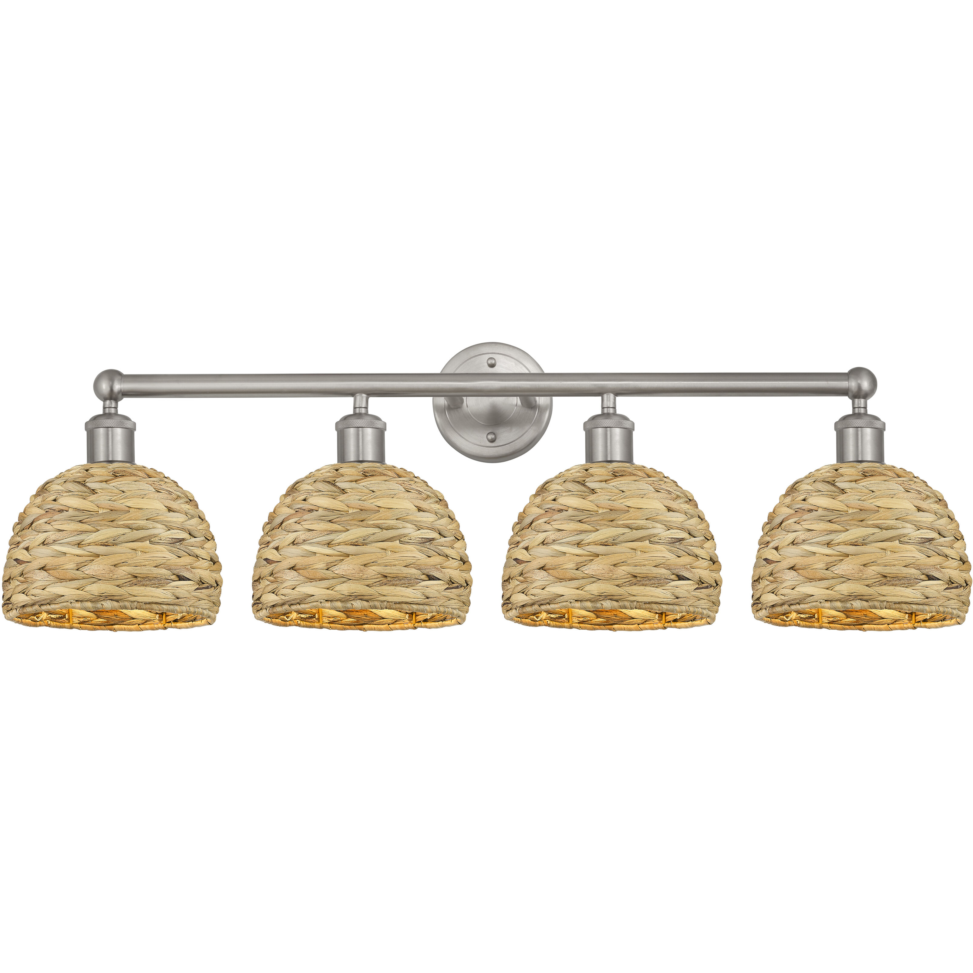 Edison Woven Rattan 4 Light 35 inch Brushed Satin Nickel Bath Vanity Light Wall Light