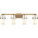 Pilaster II Cylinder 4 Light 34.88 inch Brushed Brass Bath Vanity Light Wall Light in Matte White Glass