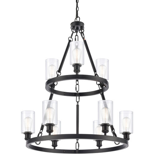 Ballston Saloon 9 Light 30 inch Matte Black Chandelier Ceiling Light in Incandescent, Clear Glass, Ballston
