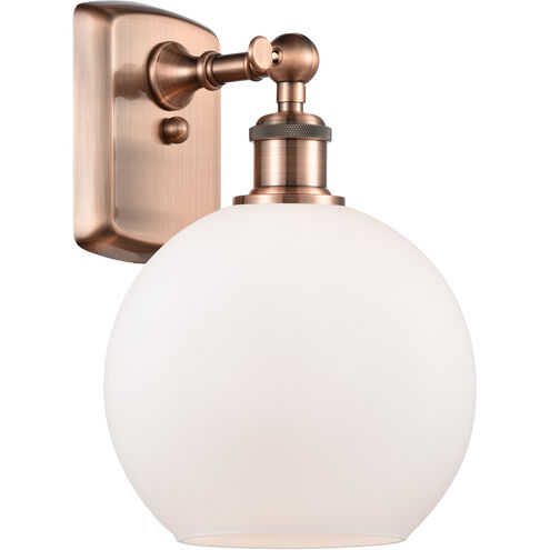 Ballston Athens LED 8 inch Antique Copper Sconce Wall Light in Matte White Glass, Ballston