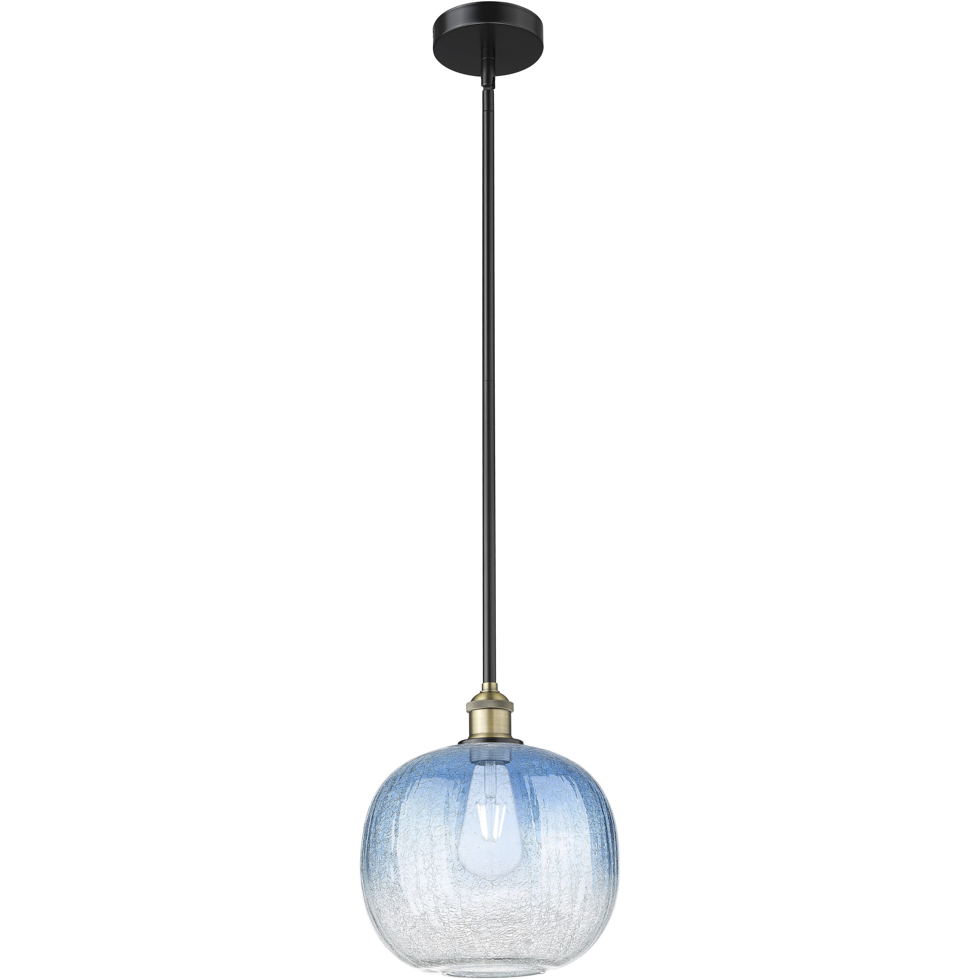 Edison Brookhaven Sphere 1 Light 10.5 inch Black Antique Brass Mini Pendant Ceiling Light in Sapphire Blue Glass