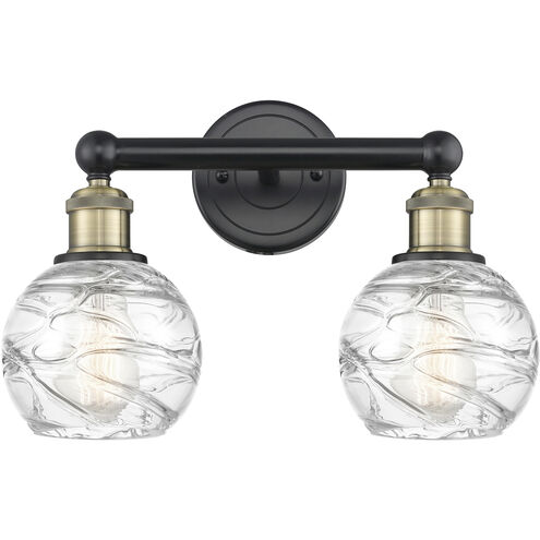 Athens Deco Swirl 2 Light 15 inch Black Antique Brass Bath Vanity Light Wall Light in Clear Deco Swirl