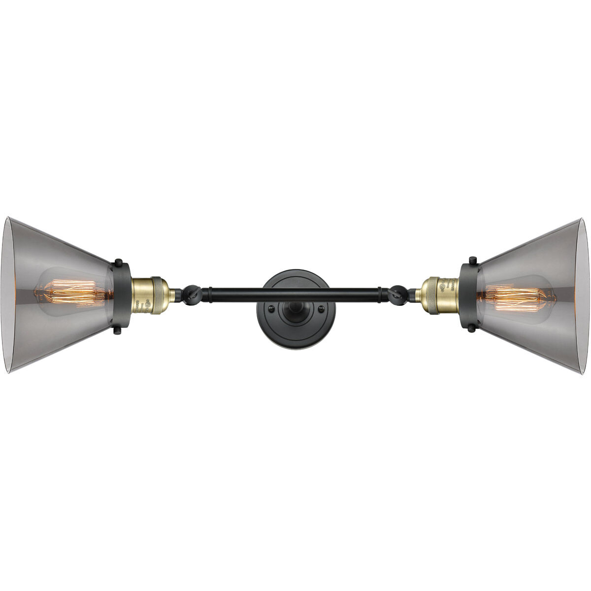 Franklin Restoration Large Cone LED 8 inch Black Antique Brass Bath Vanity Light Wall Light in Plated Smoke Glass, Franklin Restoration