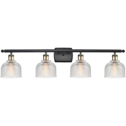 Ballston Dayton 4 Light 36 inch Black Antique Brass Bath Vanity Light Wall Light in Clear Glass, Ballston