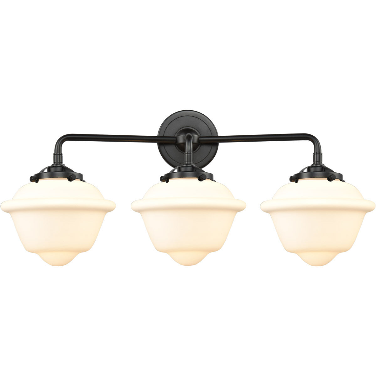Nouveau Small Oxford 3 Light 26 inch Oil Rubbed Bronze Bath Vanity Light Wall Light in Matte White Glass, Nouveau