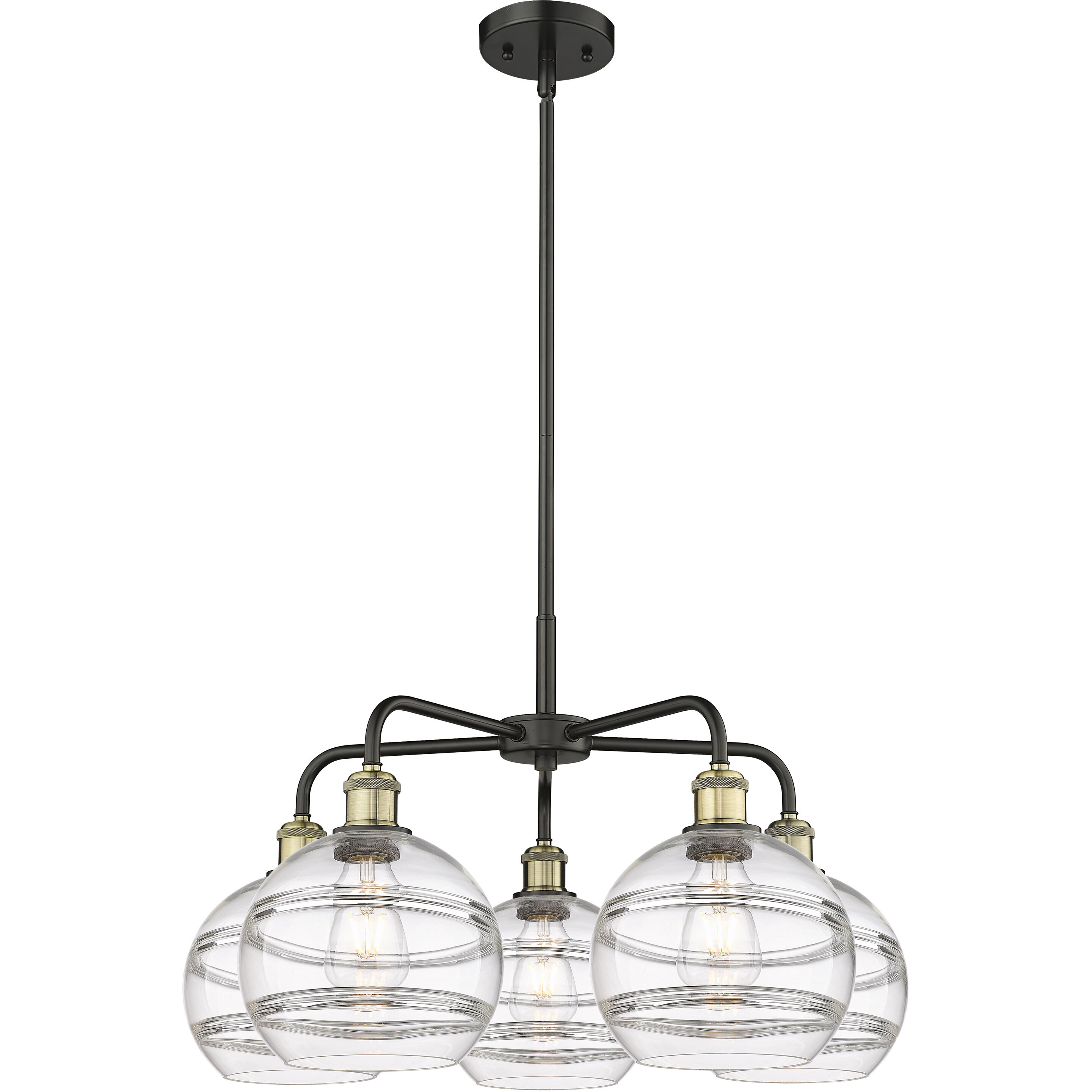 Ballston Rochester 5 Light 26 inch Black Antique Brass Stem Hung Chandelier Ceiling Light in Clear Glass