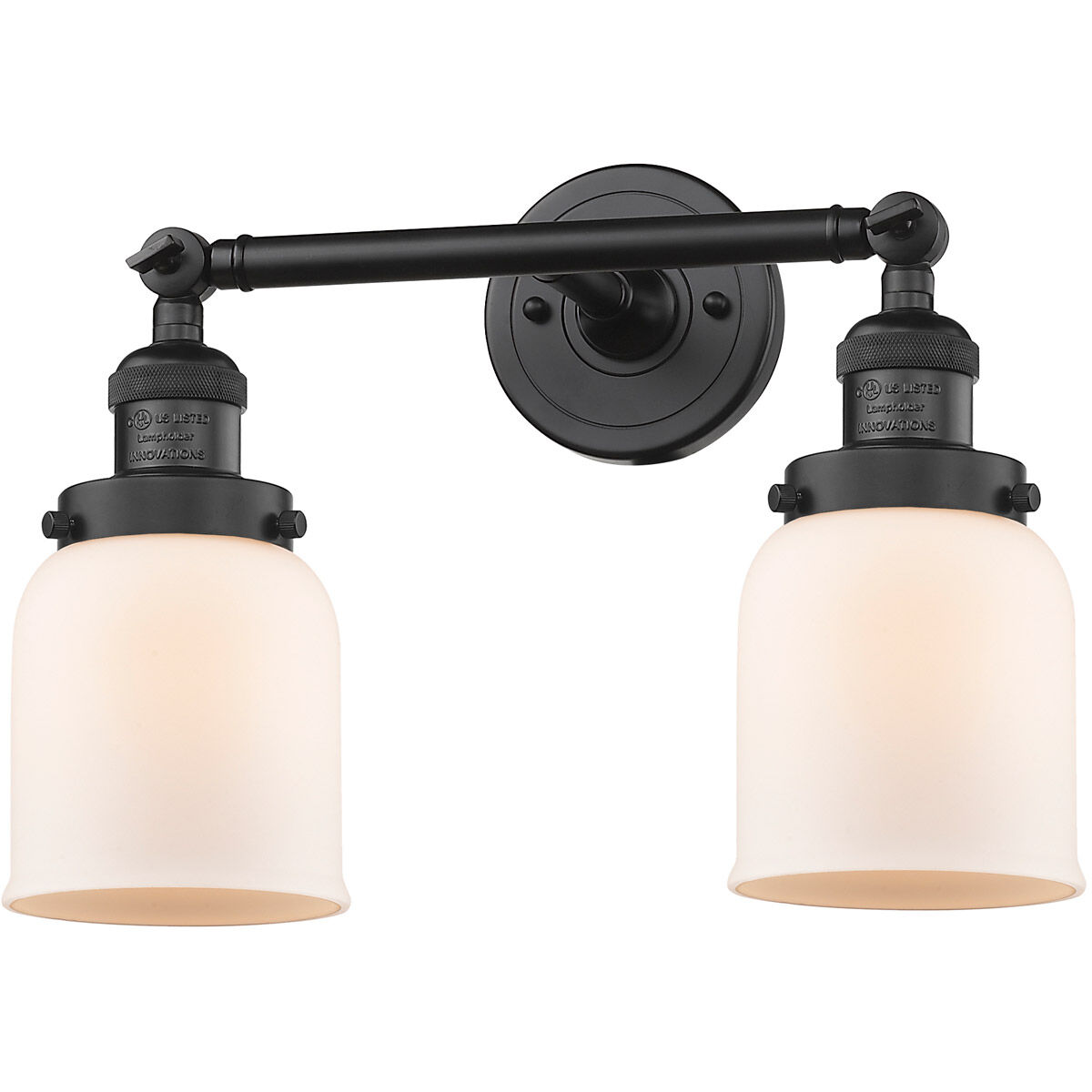 Franklin Restoration Small Bell 2 Light 5 inch Matte Black Bath Vanity Light Wall Light in Matte White Glass, Franklin Restoration