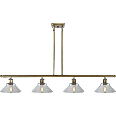 Ballston Orwell 4 Light 48 inch Antique Brass Island Light Ceiling Light in Clear Glass, Ballston