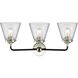 Nouveau Small Cone 3 Light 24 inch Black Polished Nickel Bath Vanity Light Wall Light in Clear Glass, Nouveau