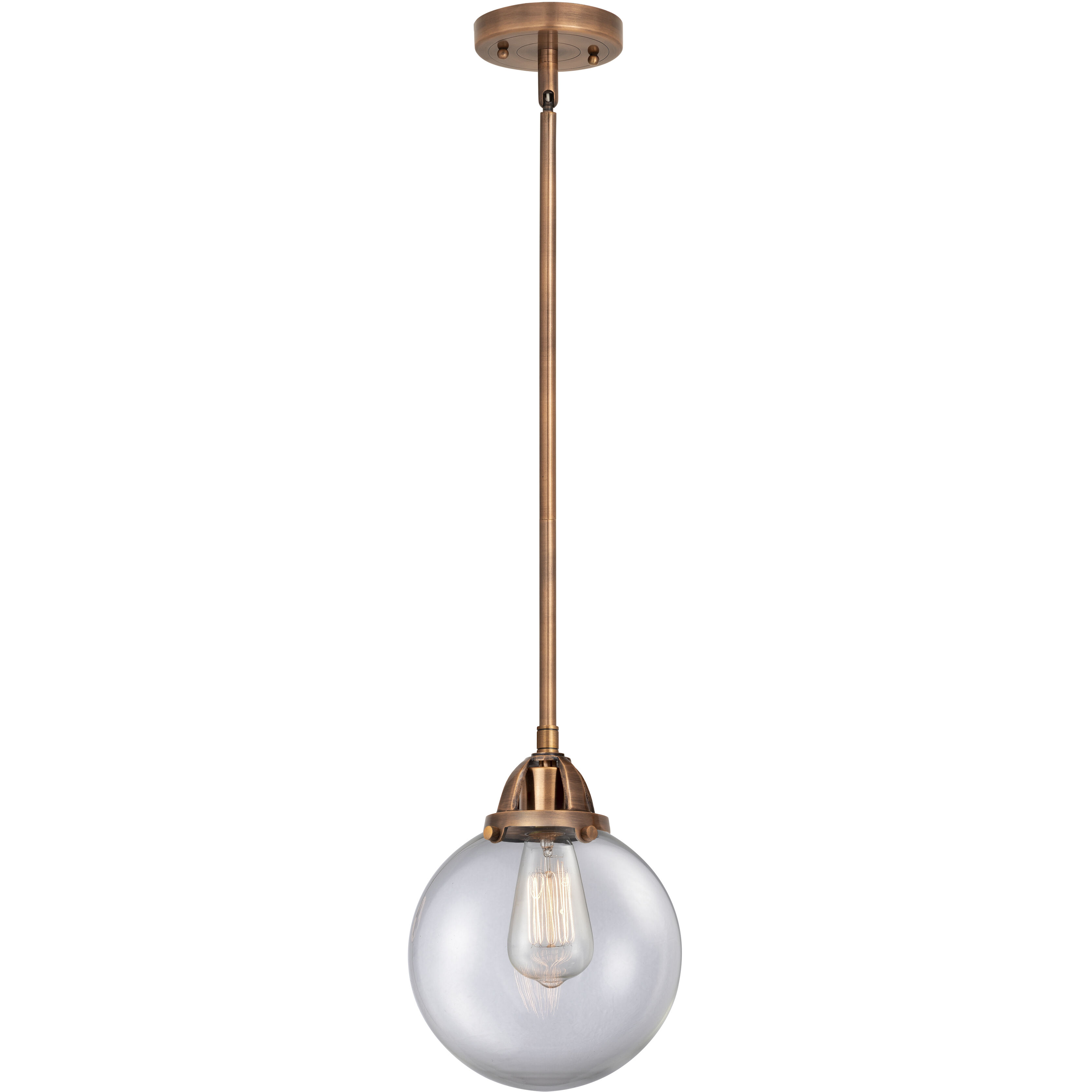 Nouveau 2 Beacon LED 8 inch Antique Copper Mini Pendant Ceiling Light in Clear