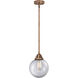 Nouveau 2 Beacon LED 8 inch Antique Copper Mini Pendant Ceiling Light in Clear