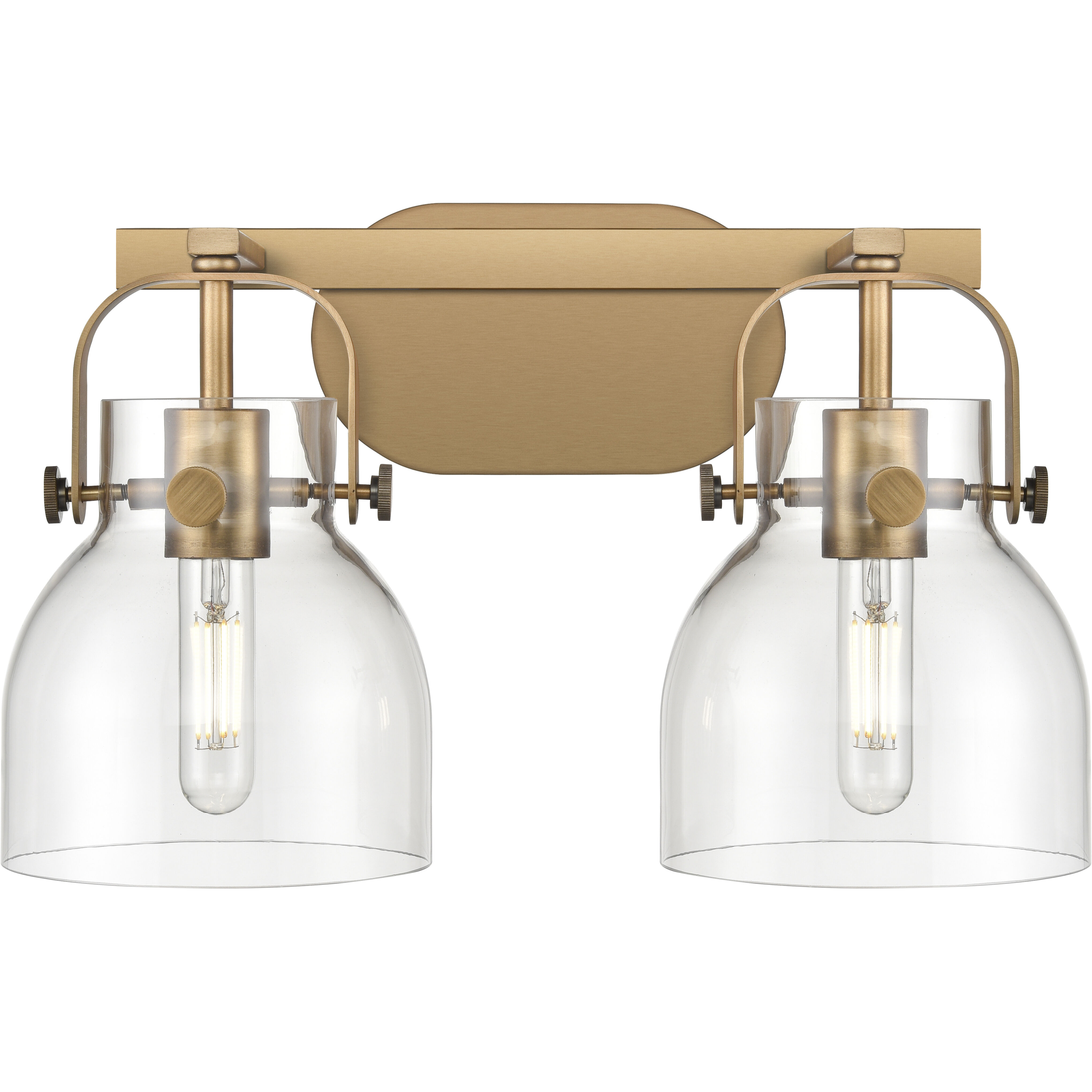 Pilaster II Bell 2 Light 17 inch Brushed Brass Bath Vanity Light Wall Light in Clear Glass