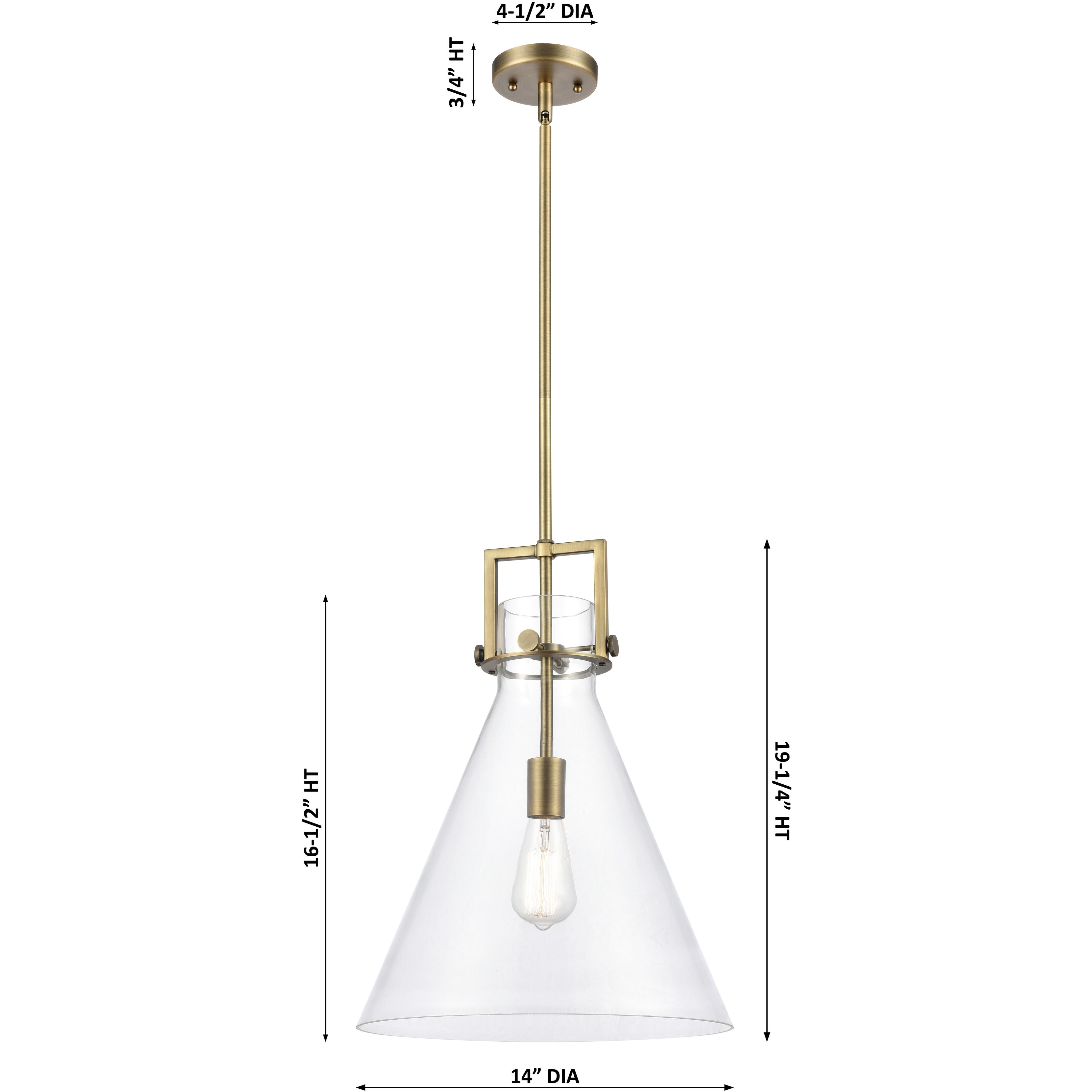 Downtown Urban Newton Cone 1 Light 14 inch Matte Black Pendant Ceiling Light in Clear Glass