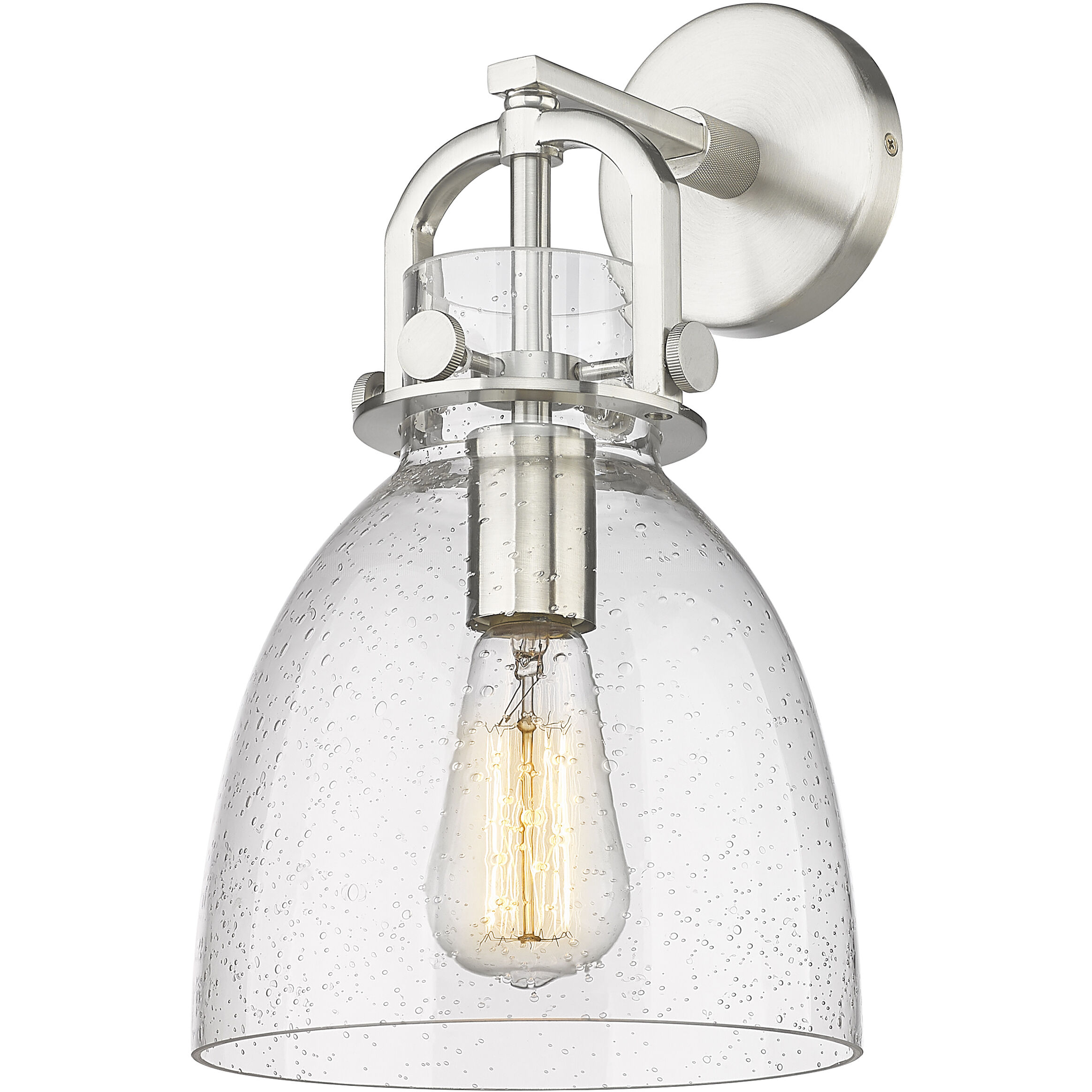 Downtown Urban Newton Bell Armed Sconce Wall Light in Satin Nickel, Seedy