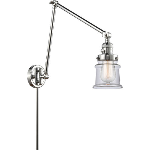 Small Canton 30 inch 3.5 watt Polished Chrome Swing Arm Wall Light in Clear Glass, Franklin Restoration