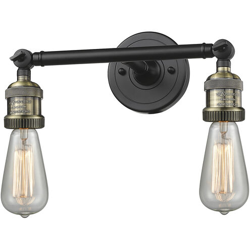 Franklin Restoration Bare Bulb 2 Light 11 inch Black Antique Brass Bath Vanity Light Wall Light, Franklin Restoration
