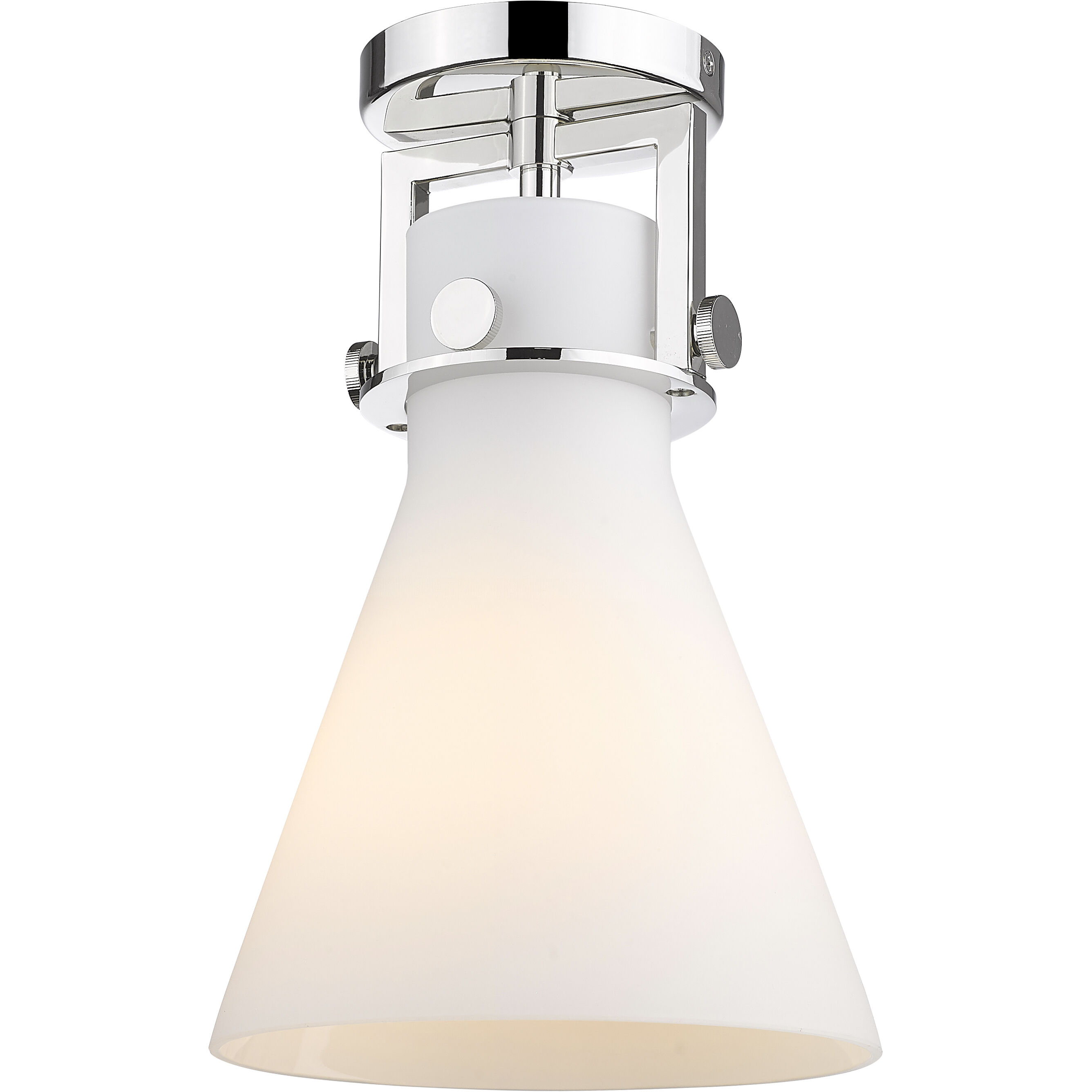 Newton Cone 1 Light 8 inch Polished Nickel Flush Mount Ceiling Light in Matte White Glass