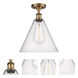 Ballston Cone 1 Light 12 inch Brushed Brass Semi-Flush Mount Ceiling Light in Seedy Glass