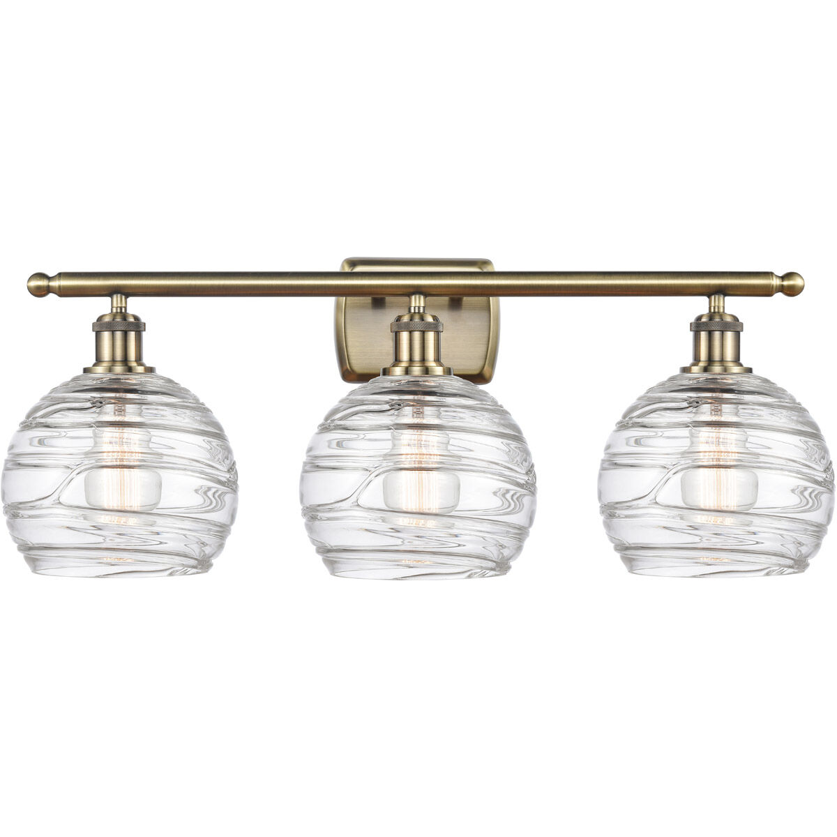 Ballston Deco Swirl 3 Light 26 inch Antique Brass Bath Vanity Light Wall Light in Incandescent, Athens, Deco Swirl Glass, Ballston