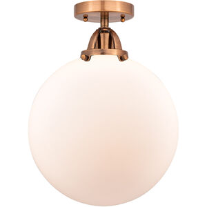 Nouveau 2 Beacon LED 12 inch Antique Copper Semi-Flush Mount Ceiling Light in Matte White Glass