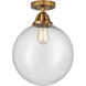 Nouveau 2 Beacon 1 Light 12 inch Brushed Brass Semi-Flush Mount Ceiling Light in Seedy Glass