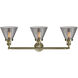 Franklin Restoration Large Cone 3 Light 32 inch Antique Brass Bath Vanity Light Wall Light in Incandescent, Plated Smoke Glass, Franklin Restoration