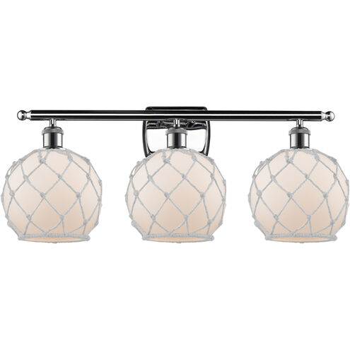 Ballston Farmhouse Rope 3 Light 26 inch Polished Chrome Bath Vanity Light Wall Light in White Glass with White Rope, Ballston