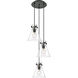 Newton Cone 3 Light 15.5 inch Matte Black Multi Pendant Ceiling Light in Clear Glass