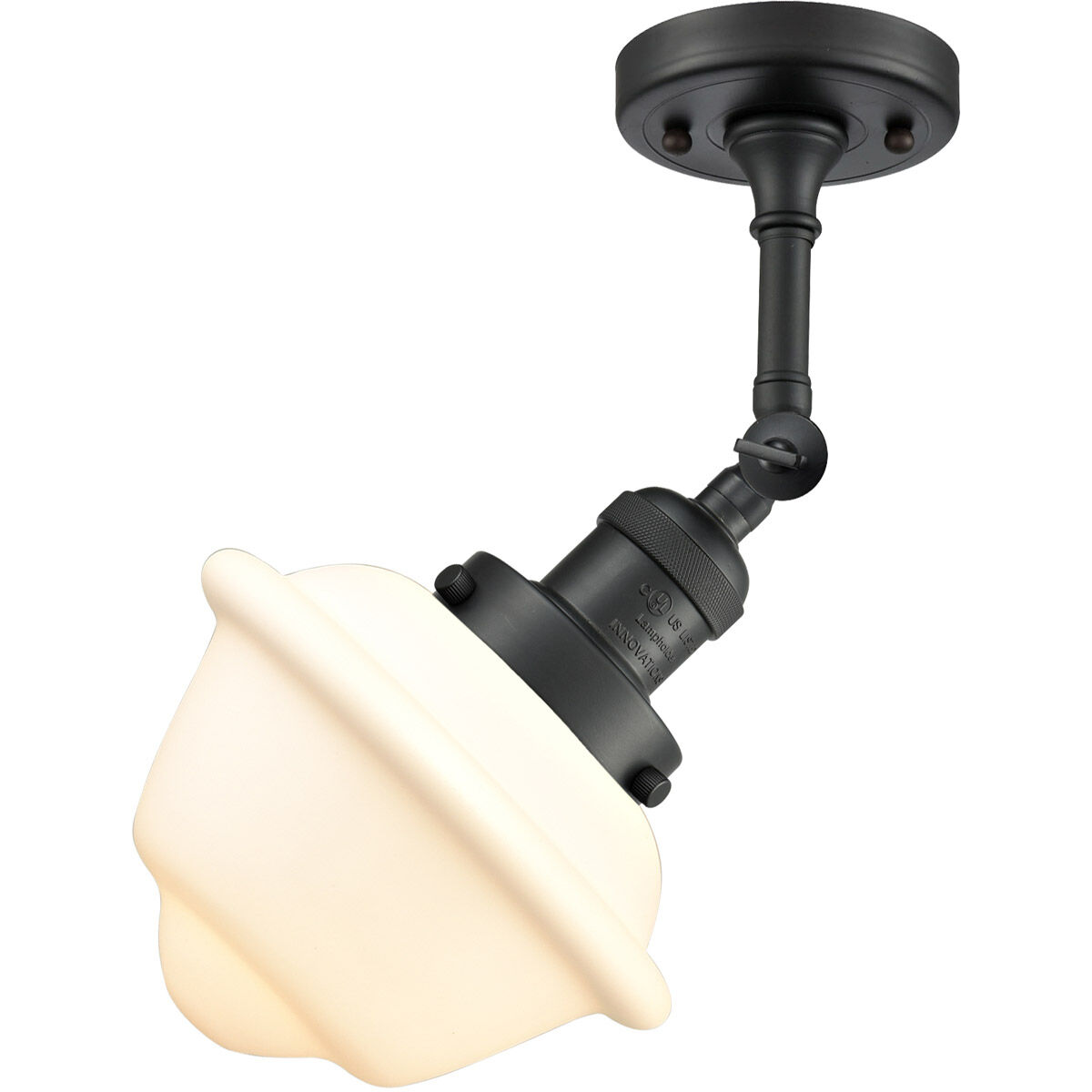 Franklin Restoration Small Oxford 1 Light 8 inch Matte Black Semi-Flush Mount Ceiling Light in Matte White Glass, Franklin Restoration