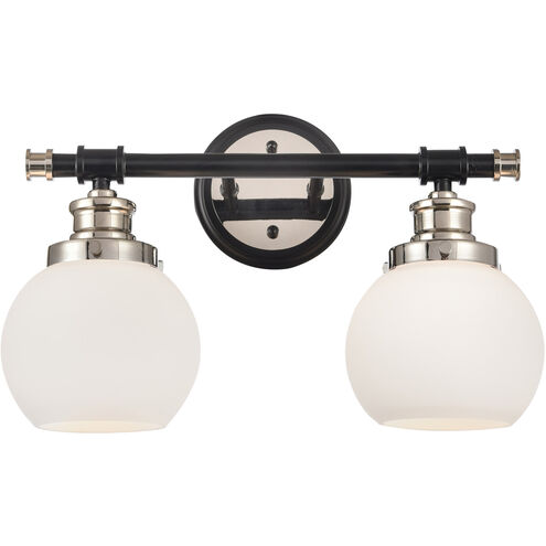 Saybrook 2 Light 16.25 inch Black Polished Nickel Bath Vanity Light Wall Light in Matte White Glass
